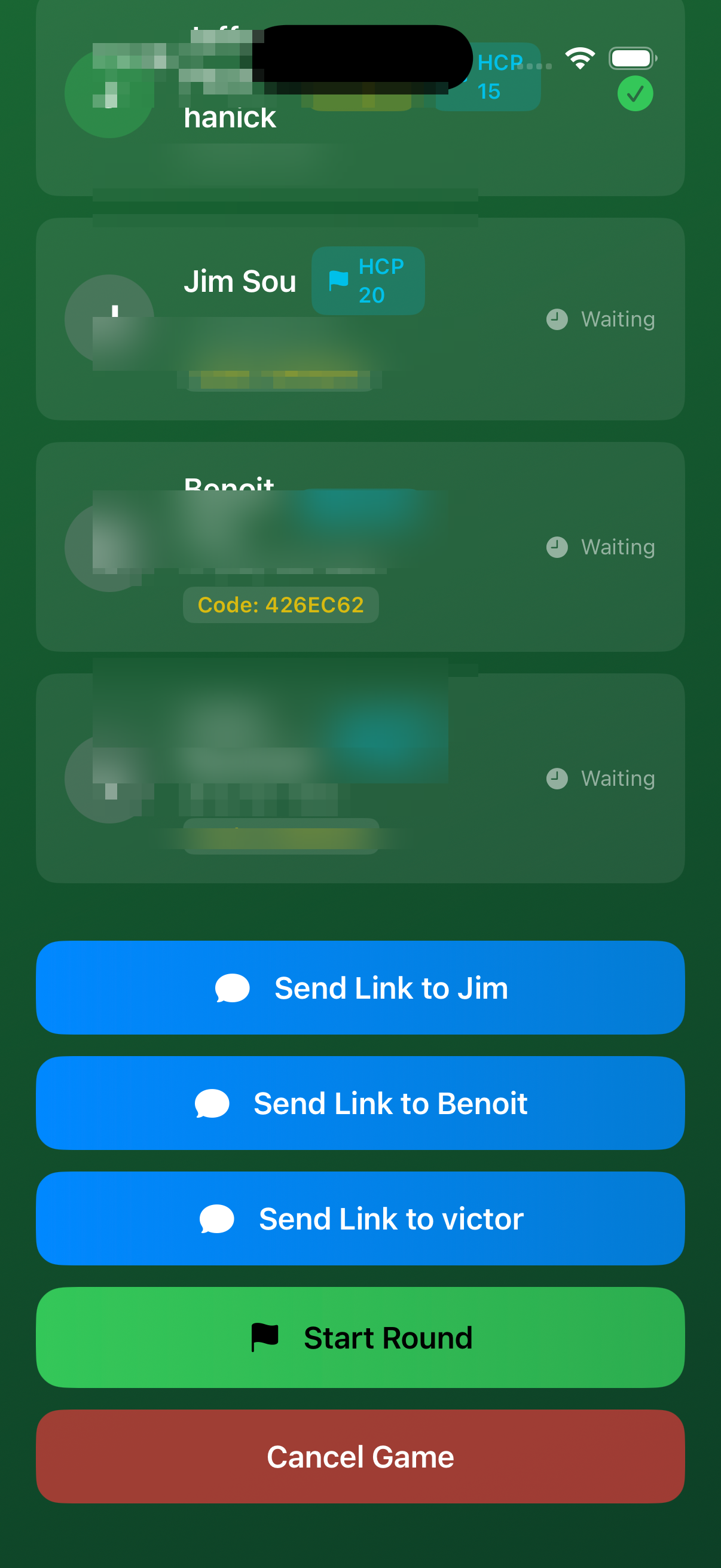 Game lobby with join codes