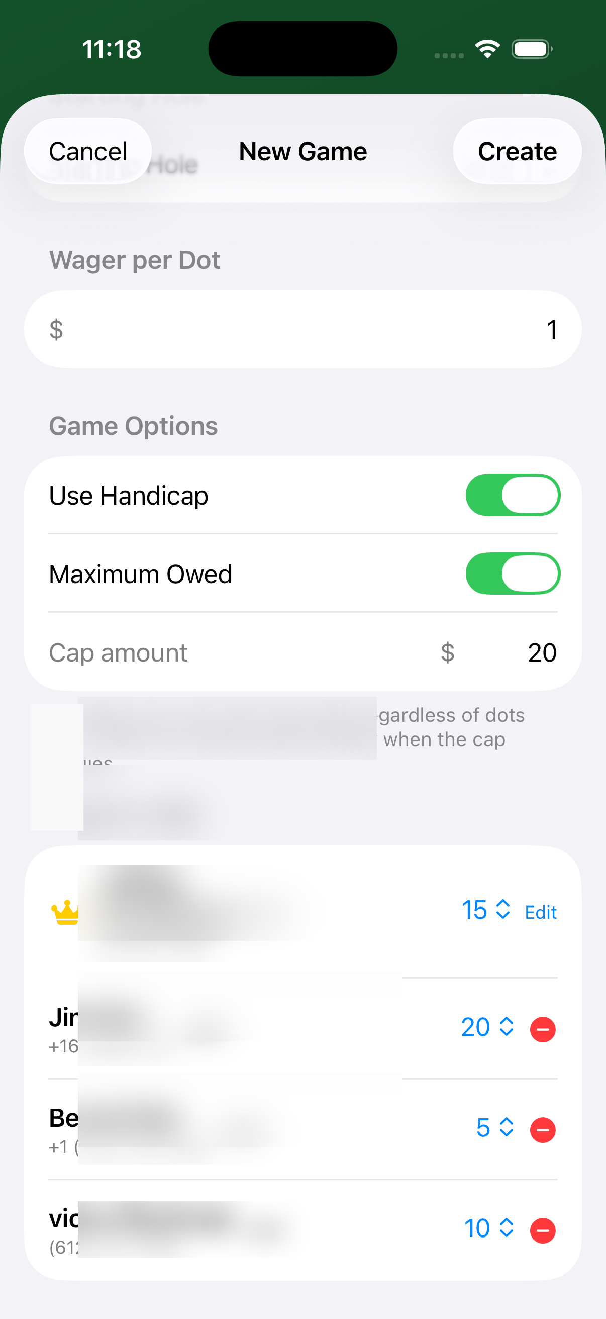 New Game with 4 players and HCP values