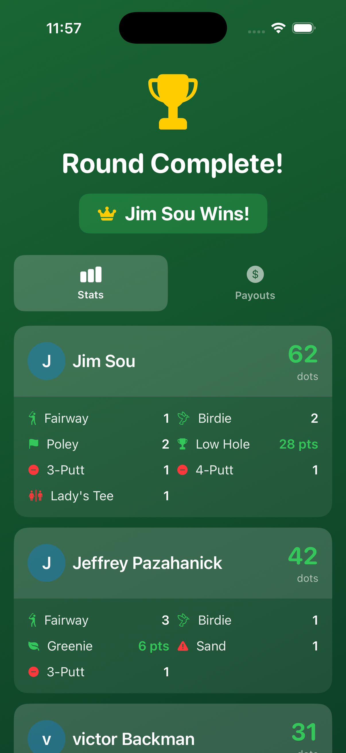 Round Complete stats screen