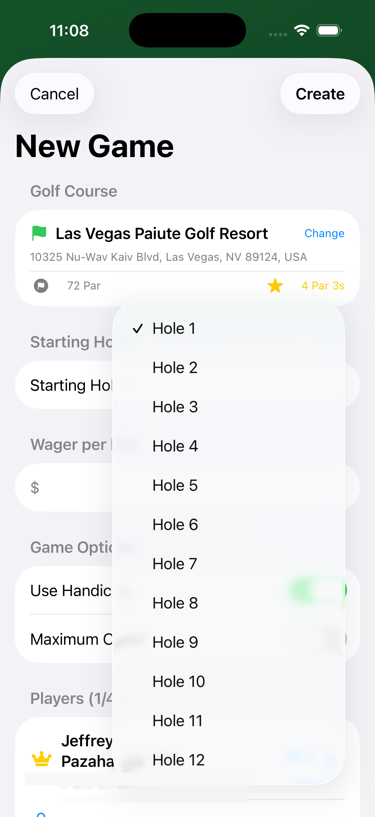 Hole picker dropdown